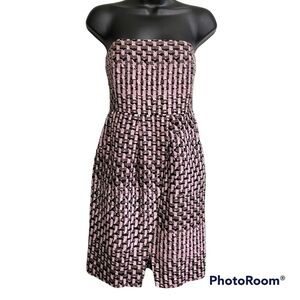 Banana Republic Pink And Black Silk Strapless Mini Dress With Pockets Size 2P